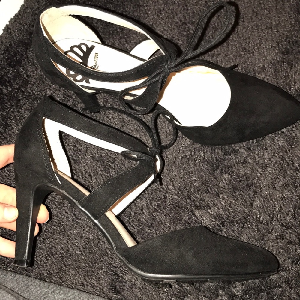 Lace up black heels